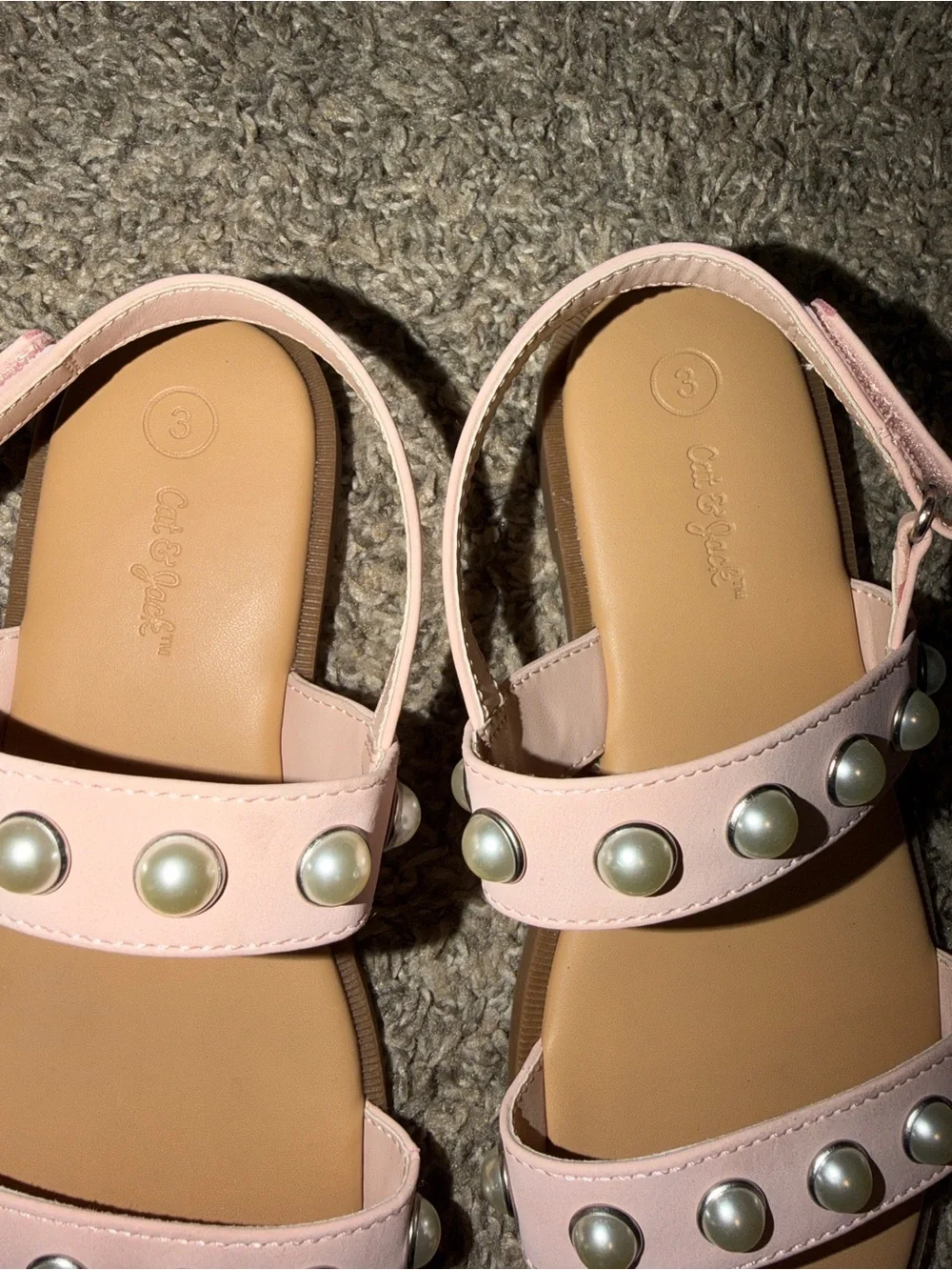 Cat & Jack Girls Pink Pearl-Stud Strappy Sandals